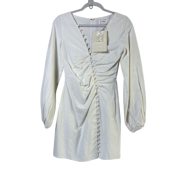 Sabo Minna Button Dress Size XS White Mini Long Balloon Sleeves Cotton NWT - Picture 1 of 16
